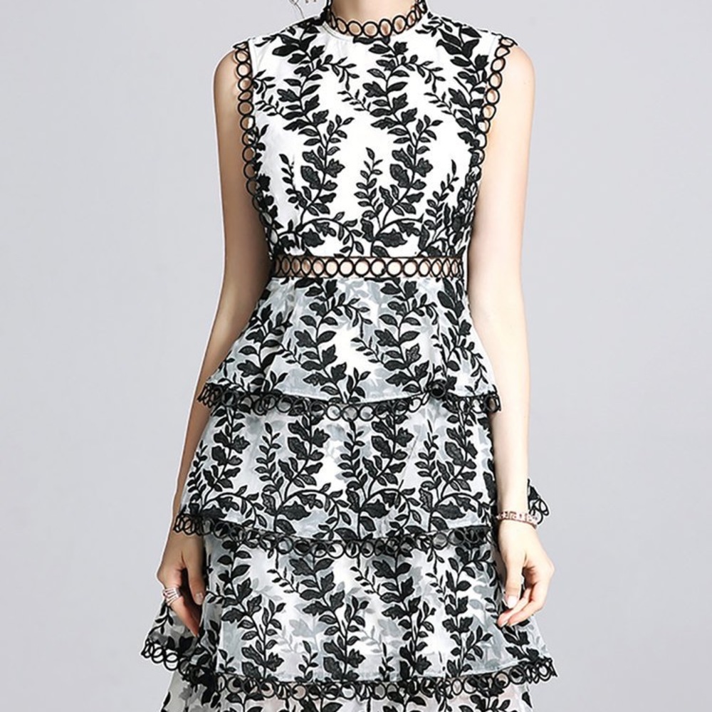 Tiered Embroidered Statement Dress